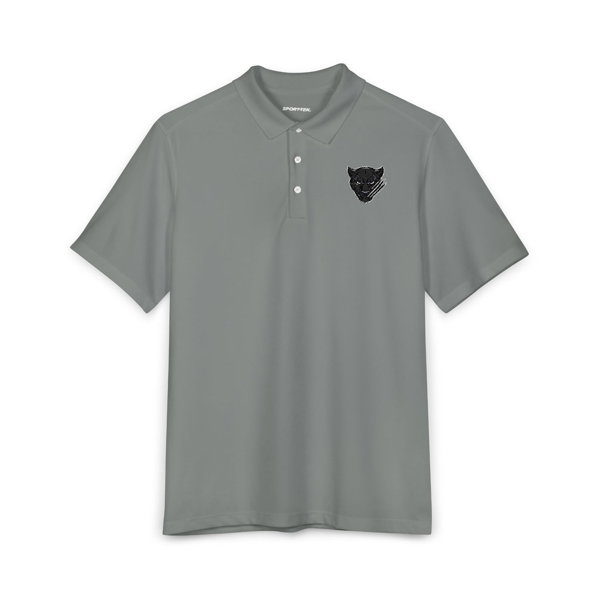 Men's White Polo Shirt with Embroidered Panther Crest - Sport Tek UV Micropique