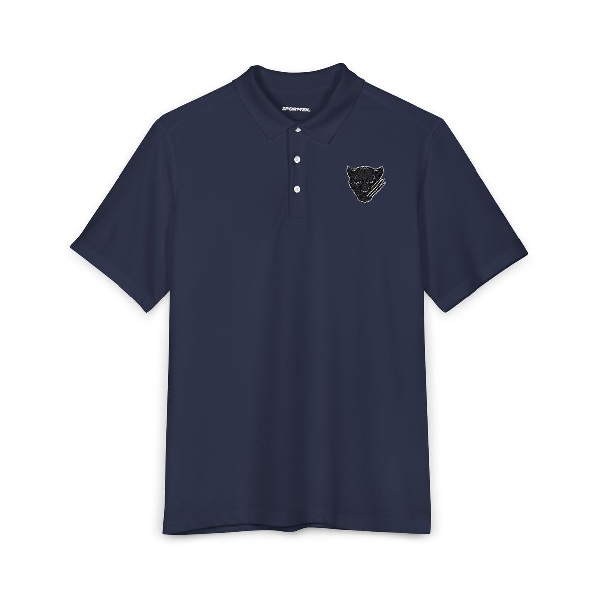 Men's White Polo Shirt with Embroidered Panther Crest - Sport Tek UV Micropique