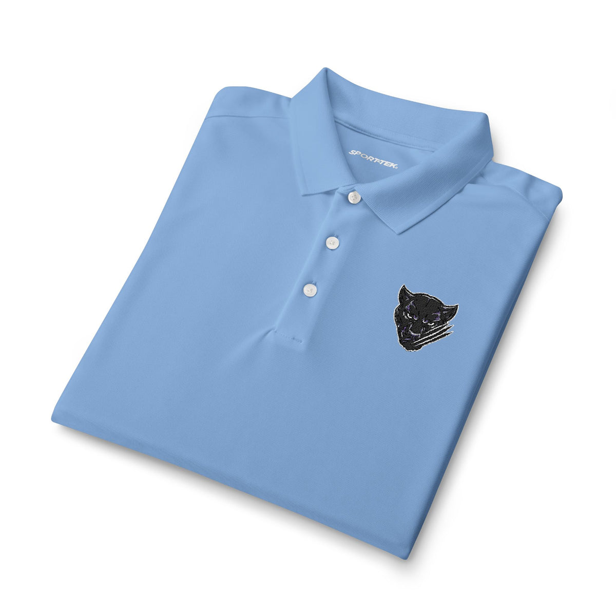 Men's White Polo Shirt with Distressed Wolf Crest - Performance UV Golf Polo